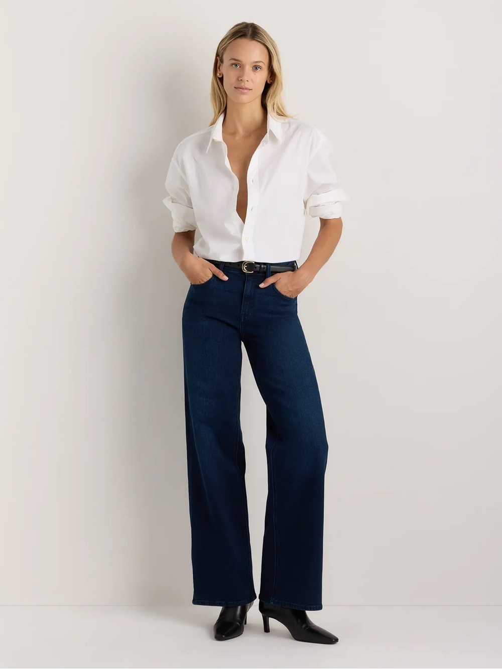 Quince Bella Relaxed Wide leg dark blue denim straight jean 33